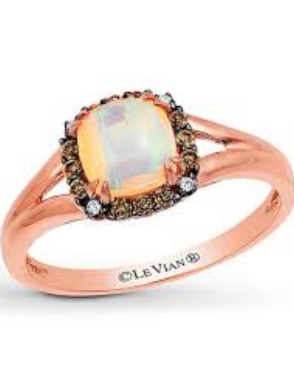 LeVian Chocolatier Strawberry Gold Opal Halo Ring with Chocolate Diamond Accents